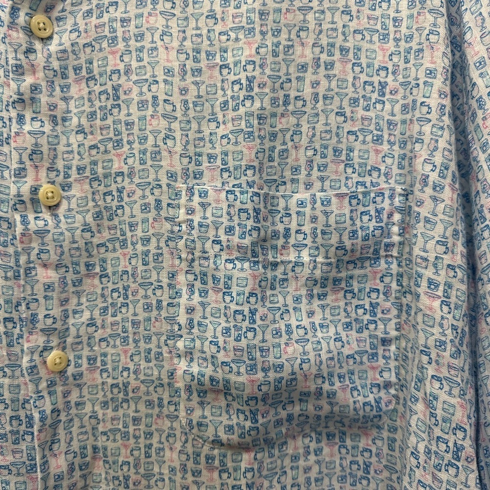 Peter Millar Cocktail Print 100% Linen Casual Button Down Shirt Sz L - Picture 4 of 7